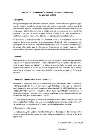 Protocolo de normas de seguridad ante el Covid 19 para Galerías de Arte