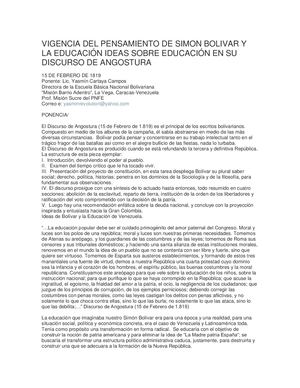 Vigencia Del Pensamiento Bolivariano