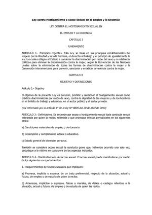 Normativa Nacional Ley 7476 Contra Hostigamiento O Acoso Sexual En El Empleo Y La Docencia