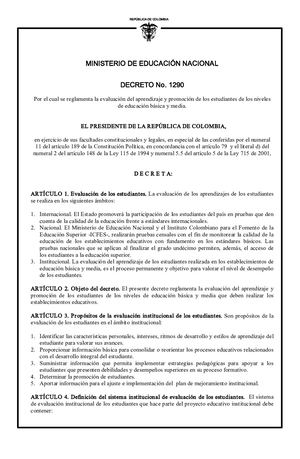 Decreto 1290 Del 16 De Abril Del 2009