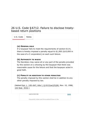 26 U.S Code § 6712 [Failure To Disclosure Treaty Based Return Position]
