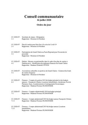 Recueil des Délibérations du Conseil communautaire Du 16 Juillet 2020