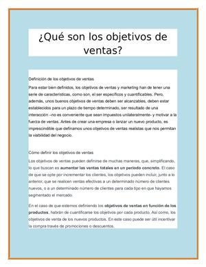 O Bjetivos De Ventas
