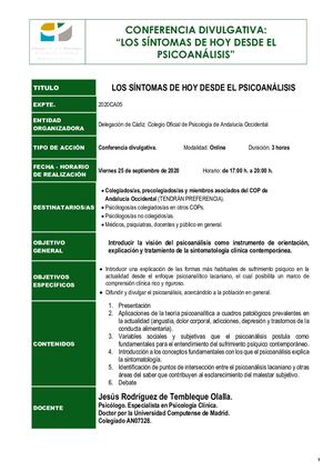 LOS SÍNTOMAS DE HOY DESDE EL PSICOANÁLISIS