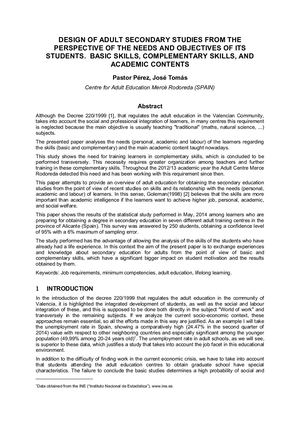 DESIGN OF ADULT SECONDARY STUDIES FROM THE PERSPECTIVE OF THE NEEDS AND OBJECTIVES OF ITS STUDENTS. BASIC SKILLS, COMPLEMENTARY SKILLS, AND ACADEMIC CONTENTS