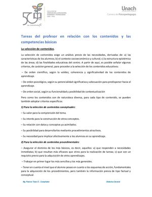 6 Tareas Del Profesor En Relacion De Los Contenidos Y Competencias Basicas