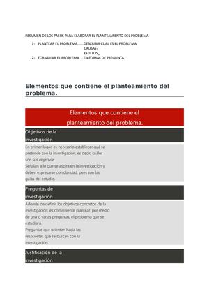 Pasos Para Elaborar Los Elementos Del Planteamiento Del Problema