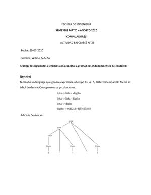 Actividad Nro 25: Gramáticas Independientes del contexto