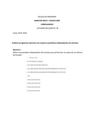 Actividad Nro 26: Gramáticas Independientes del contexto