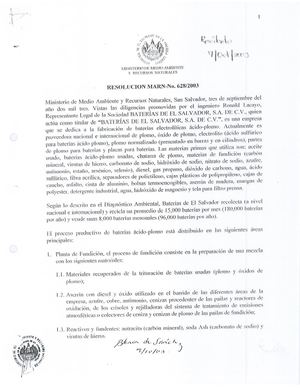 Permiso 628 2003 Baterias De El Salvador