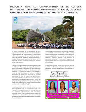 Propuesta Para El Fortalecimiento De La Cultura Institucional Del Colegio Champagnat De Ibagué 2