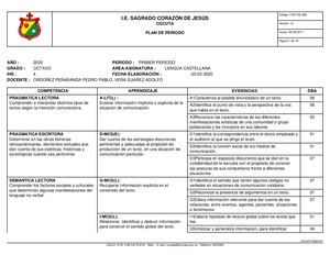Plan De Periodo Lengua Castellana Octavo Primer Periodo