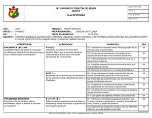 Plan De Periodo Lengua Castellana Primero Primer Periodo