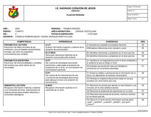 Plan De Periodo Lengua Castellana Cuarto Primer Periodo