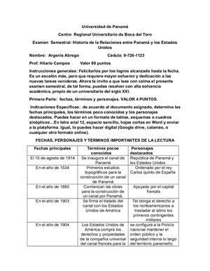 Exámen de Historia de las relaciones de Panamá y los Estados Unidos