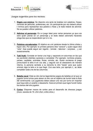 Propuesta De Juegos Y Actividades Para Recreos