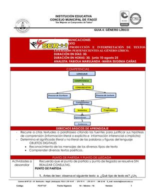 GUÍA 4. PRODUCCIÓN E INTERPRETACIÓN DE TEXTOS LITERARI0S PERTENECIENTES AL GÉNERO  LÍRICO 6° 2020