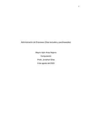 Administración De Empresas Citas Textuales Y Parafraseadas