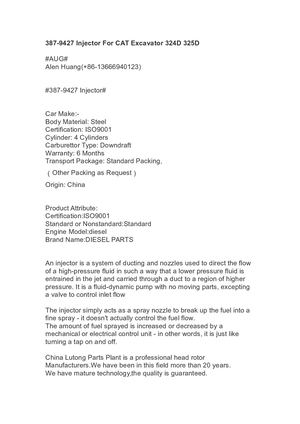 387 9427 Injector For Cat Excavator 324d 325d