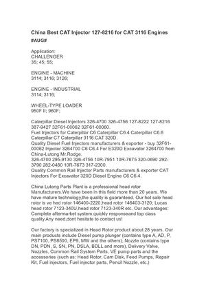 China Best Cat Injector 127 8216 For Cat 3116 Engines
