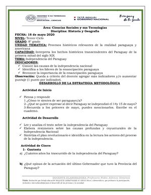 Historia 8° Grado Plan Clase1 Pted