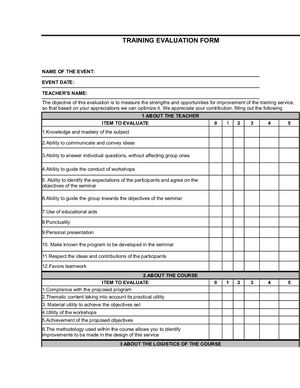 Training Evaluation Form