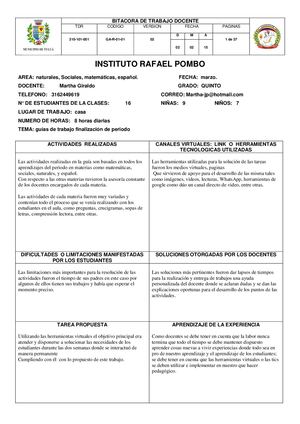 Bitacora De Trabajo Docente 2020