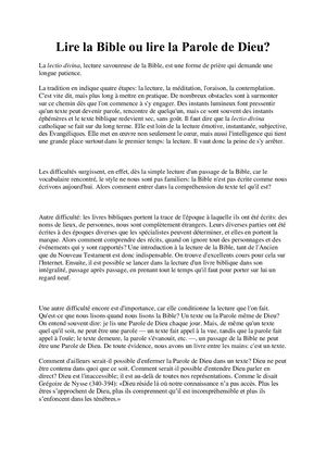 Lire La Bible Ou Lire La Parole De Dieu