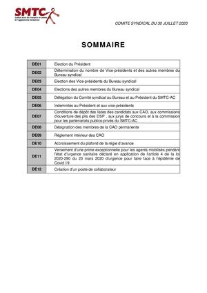 Délibérations Du Comité Syndical Du 30 Juillet 2020
