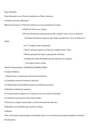 Brincando Formas No Plano Cartesiano