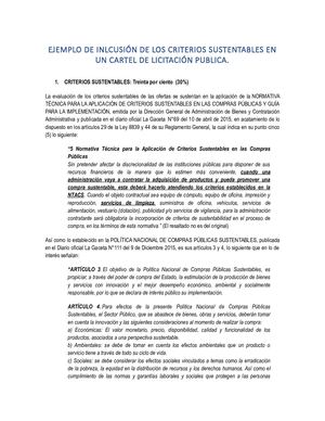 Ejemplo De Inclusión De Los Criterios Sustentables En Un Cartel De Licitación Publica