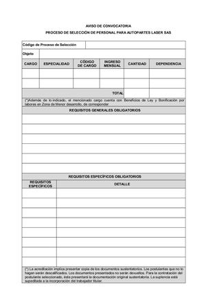 Aviso De Convocatoria Proceso De Selección