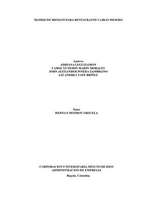Matriz De Riesgos De Un Mesero