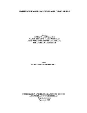 Matriz De Riesgos De Un Mesero