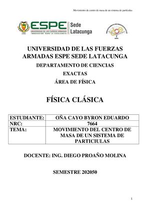 Ensayo Movimiento Del Centro De Masa De Un Sistema De Particiulas