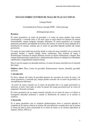 Ensayo Sobre Centros De Masa De Placas Curvas