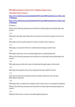 PHI 2000 Introduction To Ethics Unit 1 Challenges Sophia Course