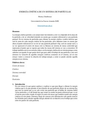 Energía Cinética De Un Sistema De Partículas