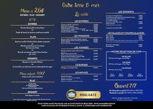 Carte du Restaurant Entre Terre et Mer - Houlgate