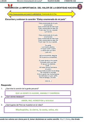 Tarea De Valores De La Indentida Nacional