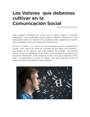 Los Valores Que Debemos Cultivar En La Comunicación Social
