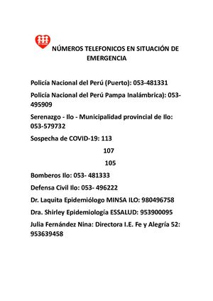 Números Telefonicos En Situación De Emergencia
