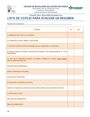 Instrumentos De Evaluación Lista De Cotejo
