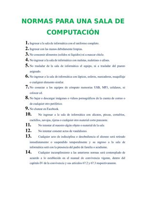 Normas Para Una Sal De Computación
