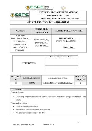 Laboratorio Colisiones Elasticas E Inelasticas