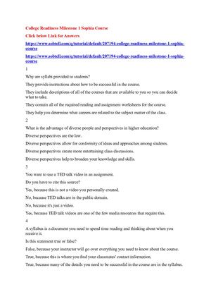 College Readiness Milestone 1 Sophia Course