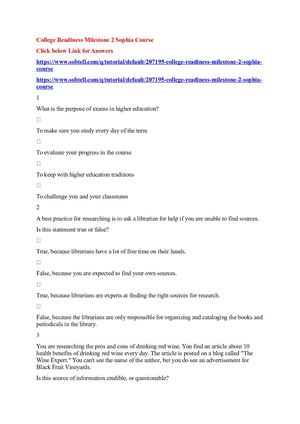 College Readiness Milestone 2 Sophia Course