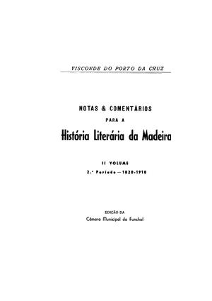 Historia Literária Da Madeira Vol II