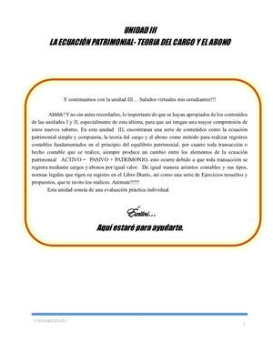 ECUACIÓN PATRIMONIAL- TEORIA CARGO Y ABONO. UNIDDA III
