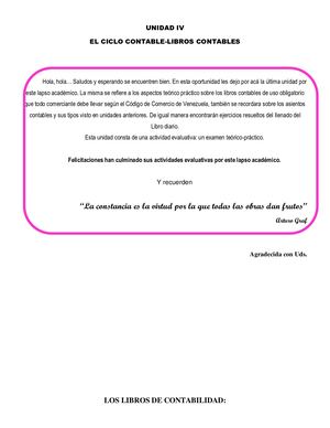CICLO CONTABLE LIBROS CONTABLES LIBRO DIARIO UNIDAD IV